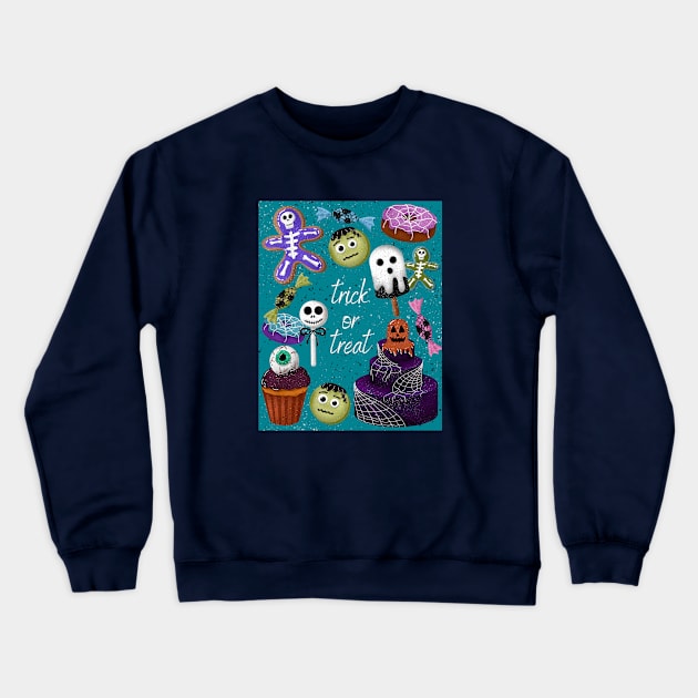 Cute illustration of Halloween candies Trick or Treat Crewneck Sweatshirt by Ieva Li ART